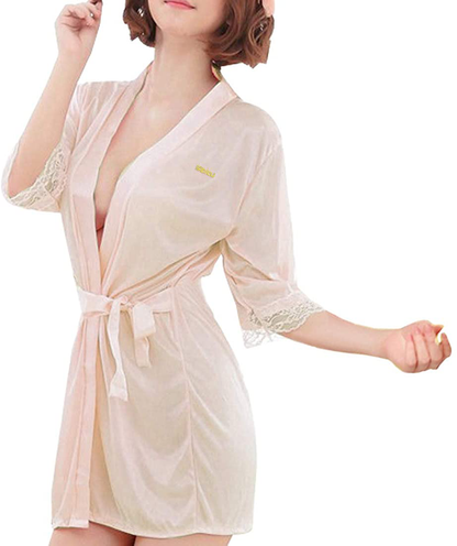 Sidiou Group Women Dressing Nightgown Kimono Robe Lace Nightwear Sexy Sleepwear Apparel & Accessories > Clothing > Sleepwear & Loungewear > Robes Sidiou Group Style 1-champagne Medium 