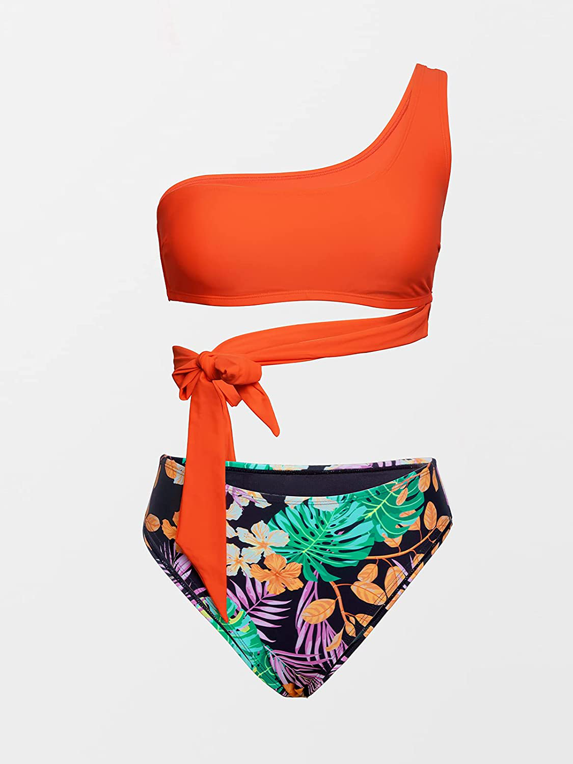 CUPSHE Women's One Shoulder Bikini Swimsuit Orange Mid Rise Two Piece Bathing Suit Apparel & Accessories > Clothing > Swimwear KYLIE MAX   