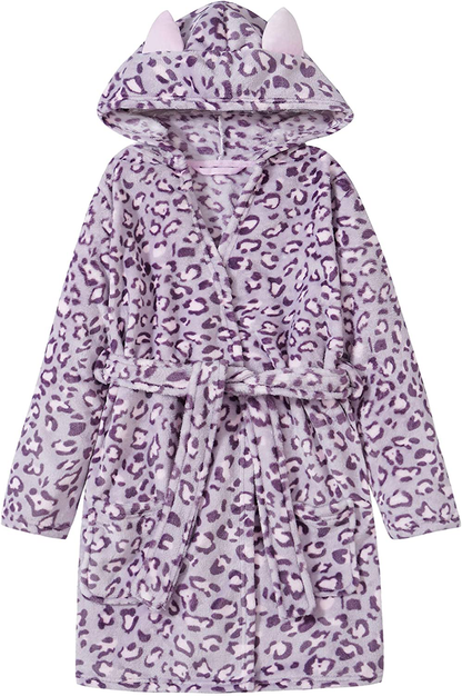 Leopard Cat Robe for Girls Fleece Toddler Kids Teen Hooded Bathrobe Size 4T - 18 Apparel & Accessories > Clothing > Sleepwear & Loungewear > Robes Kylie Max   
