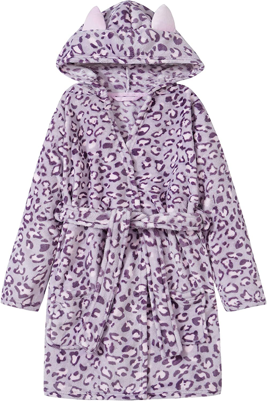 Leopard Cat Robe for Girls Fleece Toddler Kids Teen Hooded Bathrobe Size 4T - 18 Apparel & Accessories > Clothing > Sleepwear & Loungewear > Robes Kylie Max   