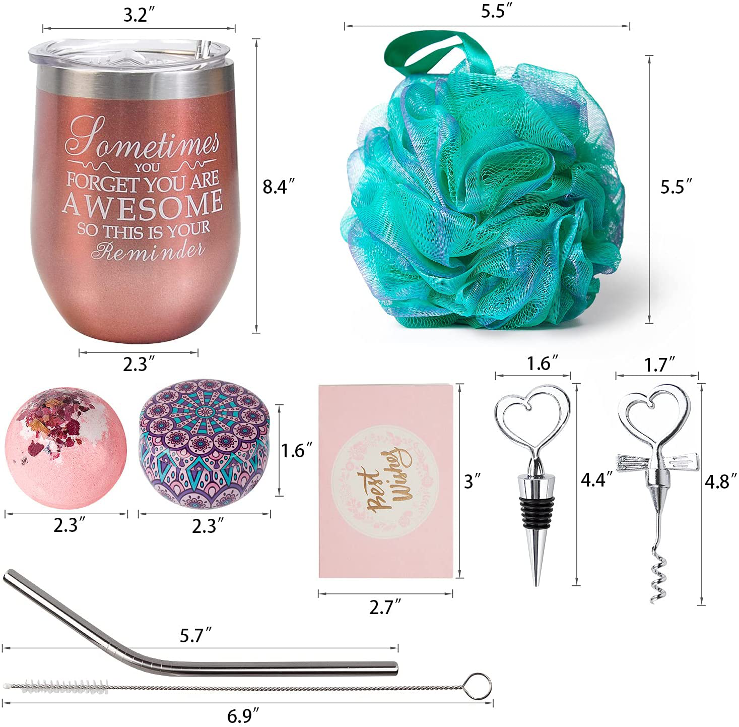 Wine Gifts for Women Wine Insulated Tumbler Birthday Gift for Wine Lover Christmas Gift Basket for Mom Wife Sister Girlfriend Bottle Opener/Stopper Loofah Sponge Rose Gold Arts & Entertainment > Party & Celebration > Gift Giving Psukhai   