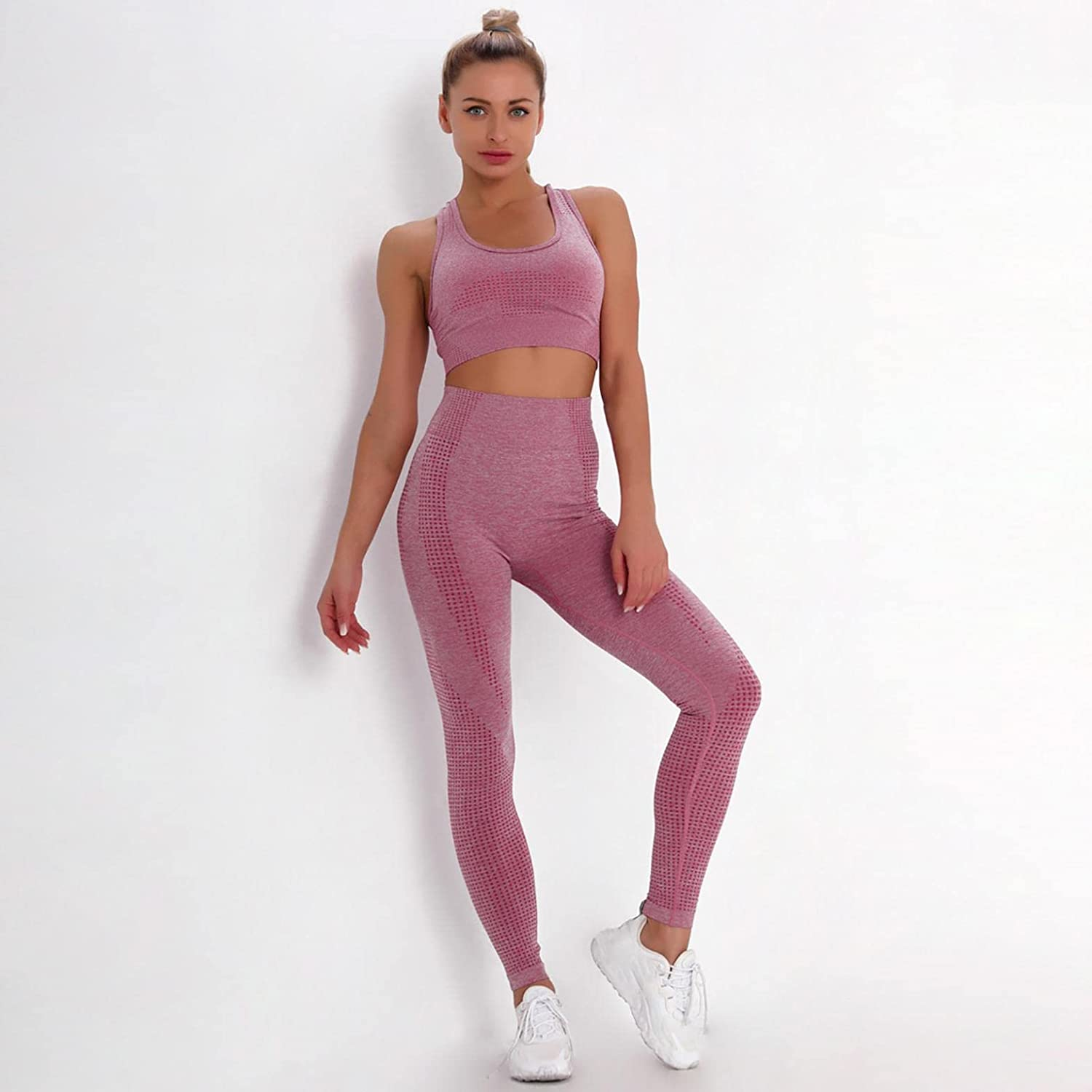 Burband Womens Ribbed Seamless Yoga Outfits 2 Piece Tracksuits Sports Bra Seamless Leggings Yoga Gym Workout Set Activewear Apparel & Accessories > Clothing > Underwear & Socks > Shapewear Burband   