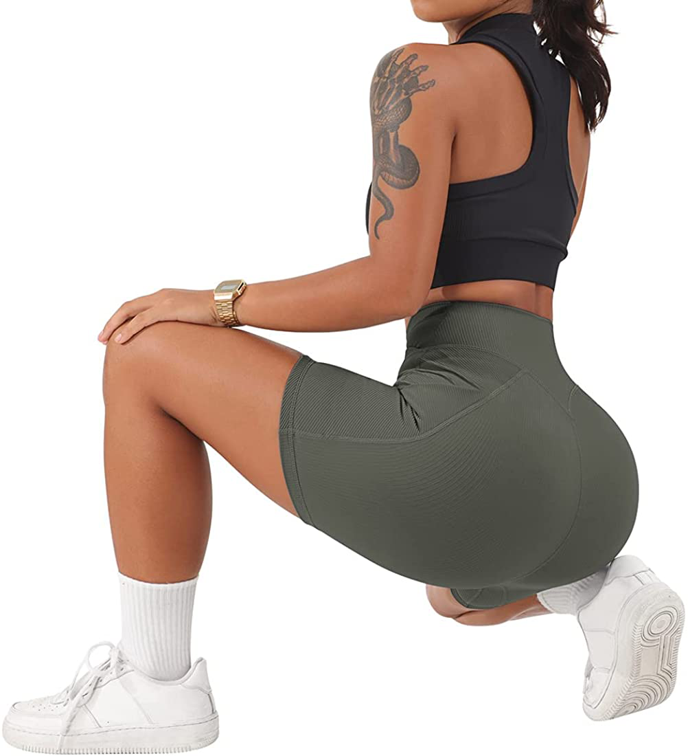SUUKSESS Women Cross Workout Shorts with Pockets 5" High Waist Booty Biker Short Apparel & Accessories > Clothing > Shorts Kylie Max   