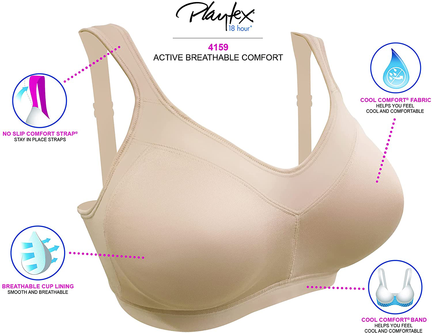 Playtex Women'S 18 Hour Active Lifestyle Full Coverage Bra #4159 Apparel & Accessories > Clothing > Underwear & Socks > Bras Kylie Max   