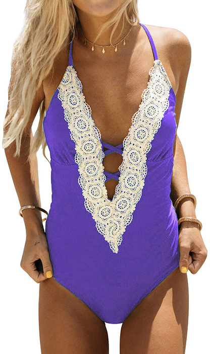 CUPSHE Fashion Women's Ladies Vintage Lace Bikini Sets Beach Swimwear Bathing Suit Apparel & Accessories > Clothing > Swimwear CUPSHE Purple Small 