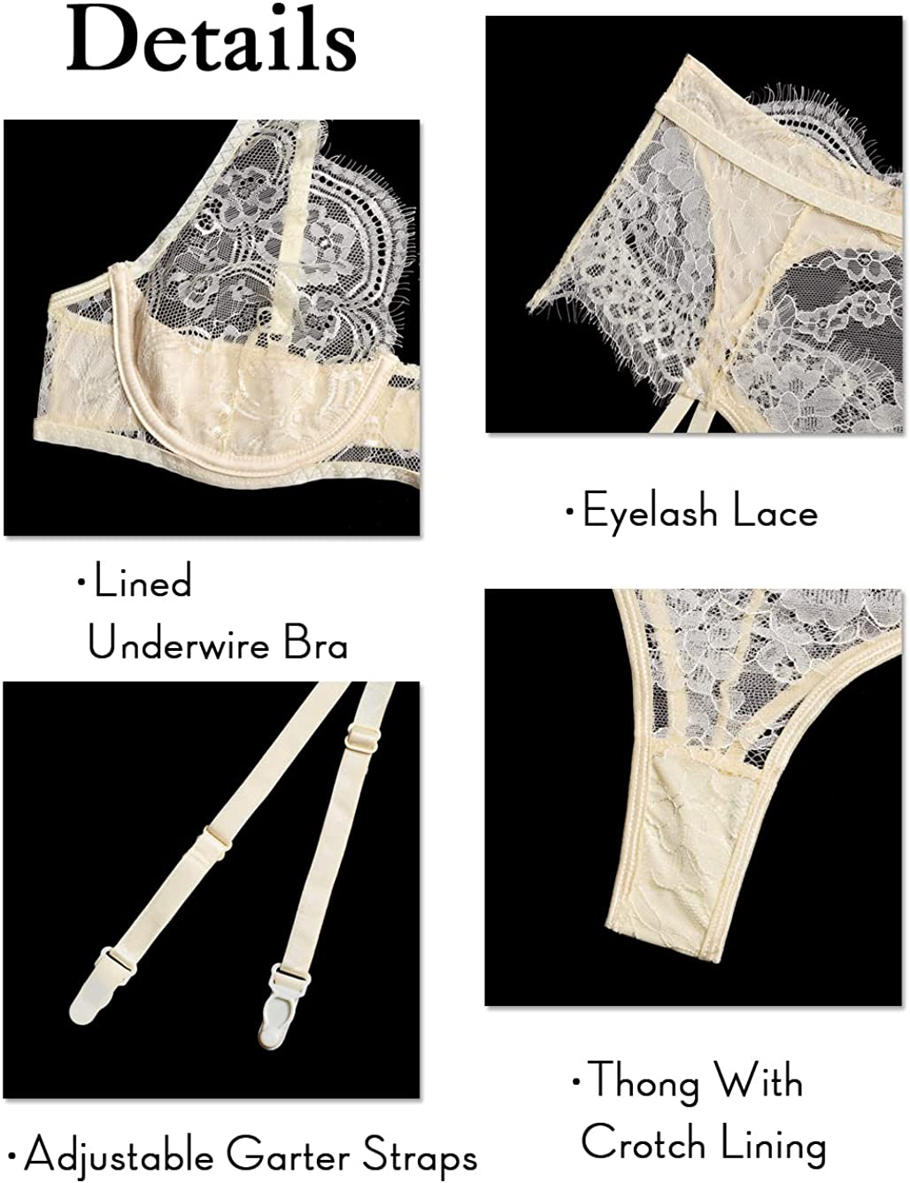 Kaei&Shi Floral Lace Sheer,Underwire Demi Bra,Two Piece,Garter Lingerie Set Apparel & Accessories > Clothing > Underwear & Socks > Lingerie Kaei&Shi   