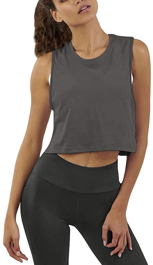 Mippo Crop Top Workout Shirts for Women Cute Sheer Mesh Back Athletic Tanks Muscle Tee Apparel & Accessories > Clothing > Activewear Kylie Max   