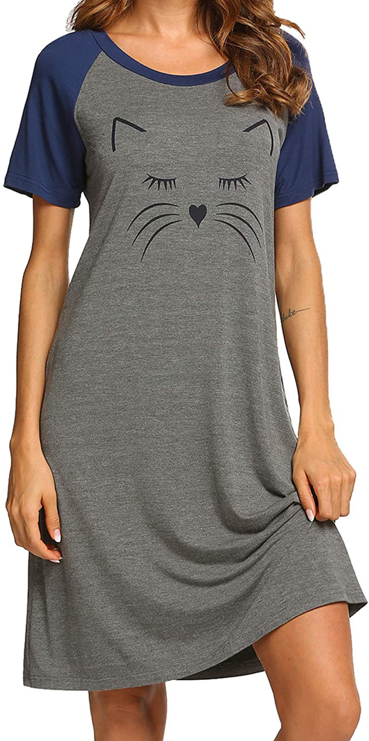 Ekouaer Womens Nightgowns Short Sleeve Nightshirts Printed Sleepwear Soft Sleep Shirts S-3XL Apparel & Accessories > Clothing > Sleepwear & Loungewear > Nightgowns Kylie Max   