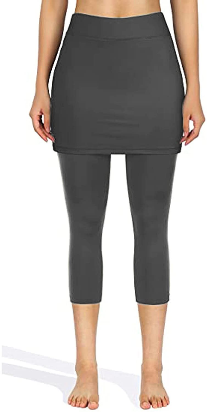 Burband Womens Skirted Leggings Capri Skirt Yoga Active Tights Pants Golf Tennis Workout Skort Sport Leggings with Pockets Apparel & Accessories > Clothing > Underwear & Socks > Shapewear Burband   