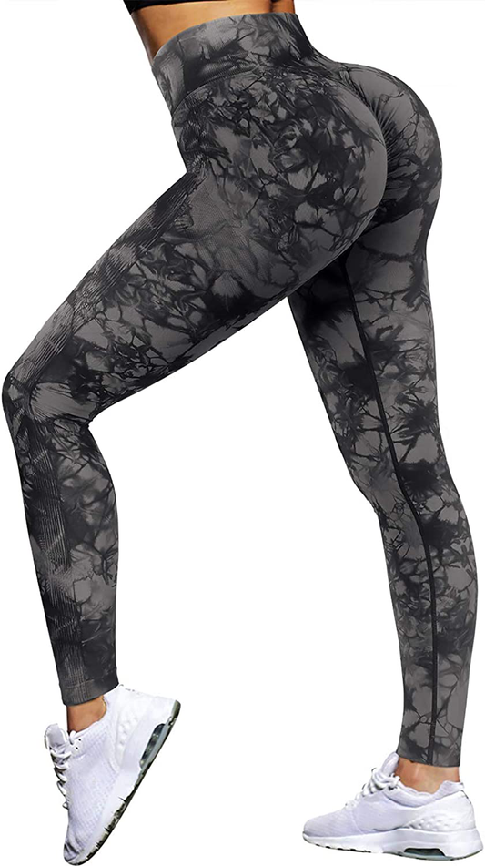 OMKAGI Women Scrunch Butt Lifting Leggings Seamless High Waisted Workout Yoga Pants Apparel & Accessories > Clothing > Activewear OMKAGI 88-black Tie Dye Medium 