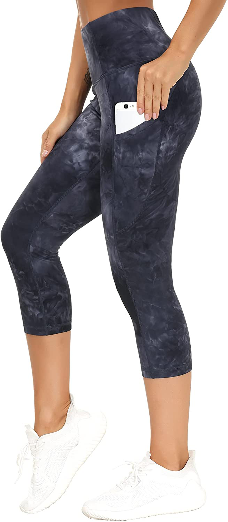 THE GYM PEOPLE Thick High Waist Yoga Pants with Pockets, Tummy Control Workout Running Yoga Leggings for Women Apparel & Accessories > Clothing > Activewear THE GYM PEOPLE Z-capris Tie Dye Black Grey Large 