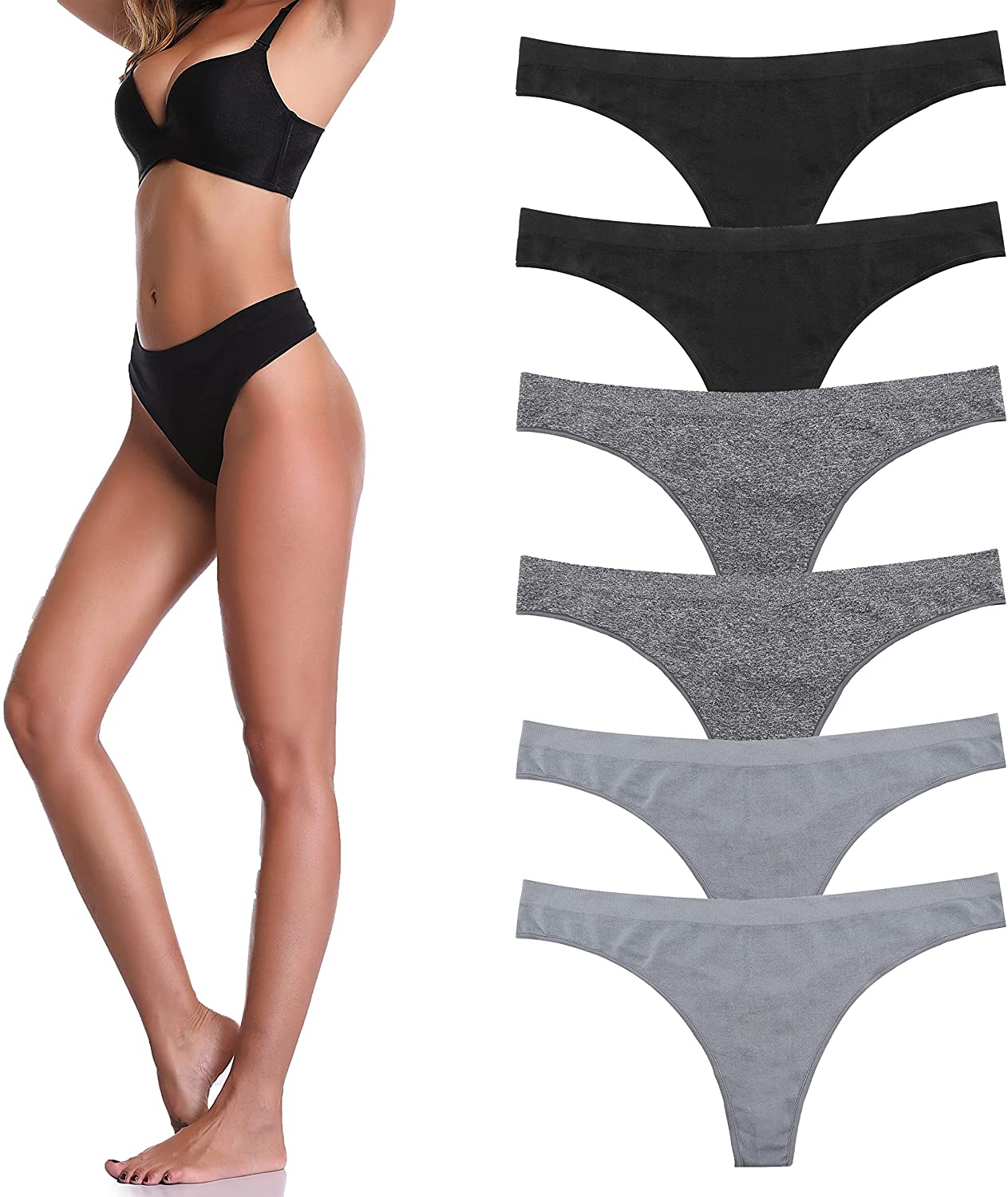 Imakokoni Seamless Thongs for Women No Show 6 Pack Women's Nylon Spandex Thong Underwear Apparel & Accessories > Clothing > Underwear & Socks > Underwear imakokoni Multi-f X-Large 