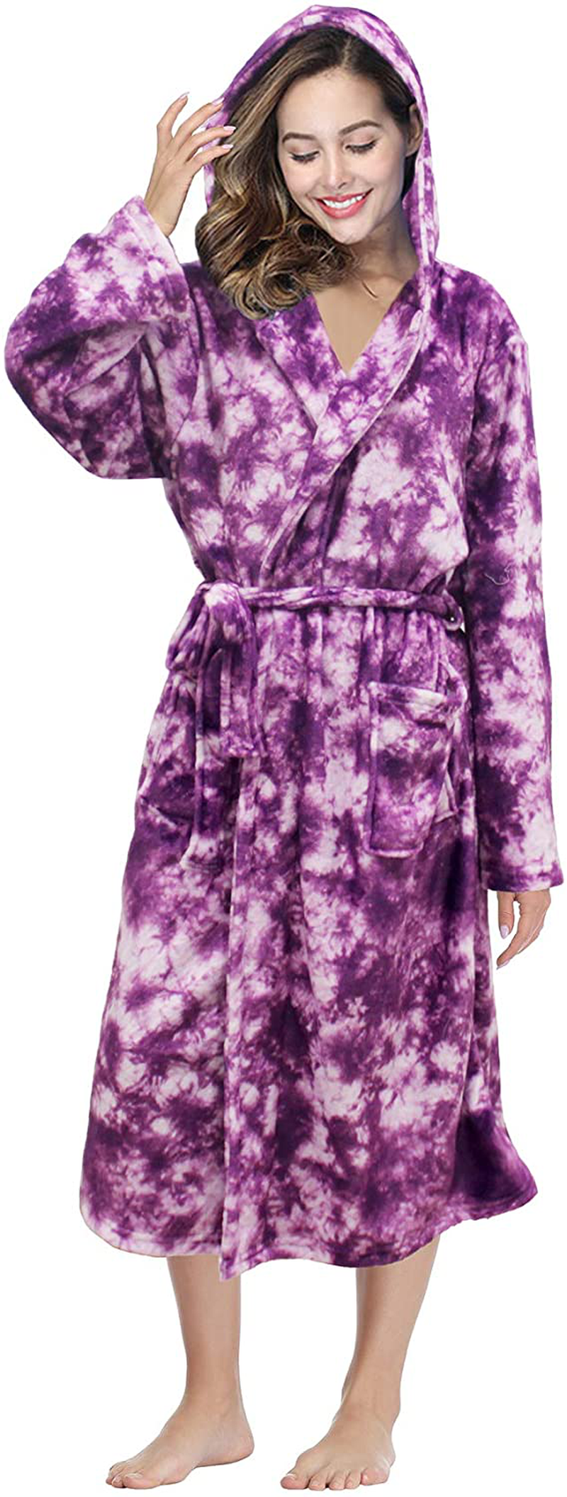 RONGTAI Womens Long Robes Plush Fleece Nightgown Thick plus Size Hooded Bathrobe with Pockets Fluffy Sleepwear for Men Apparel & Accessories > Clothing > Sleepwear & Loungewear > Robes Kylie Max   