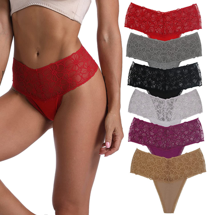 Women's Lace Thongs, T Back Low Waist See Through Panties Sexy Seamless V-Shape Design Lace Thongs for Women Apparel & Accessories > Clothing > Underwear & Socks > Underwear Delcroix Black*1 Red*1 Dark Blue*1 White*1 Nude*1 Grey*1 XX-Large 