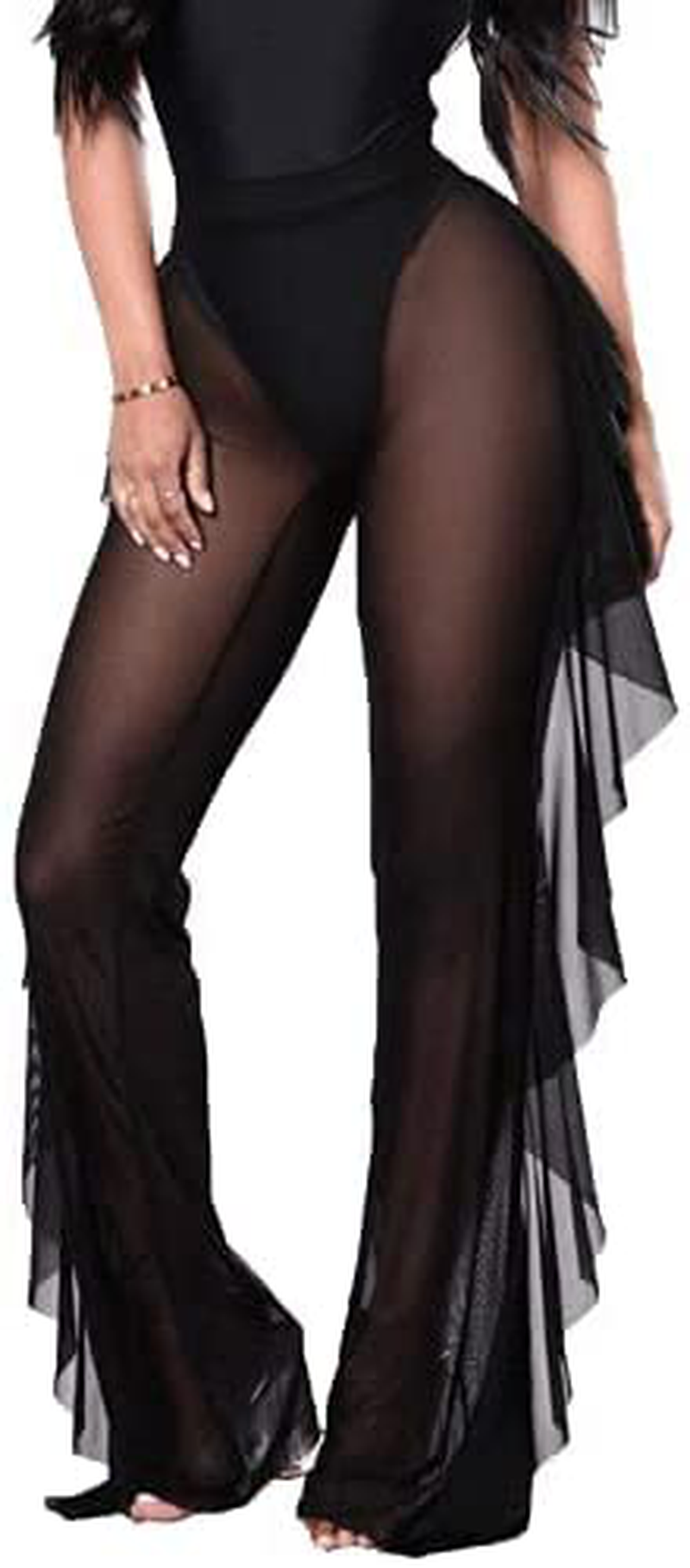 COCOLEGGINGS Women'S Sheer Mesh Ruffle Pants Swimsuit Bikini Bottom Cover Ups Apparel & Accessories > Clothing > Swimwear Kylie Max   