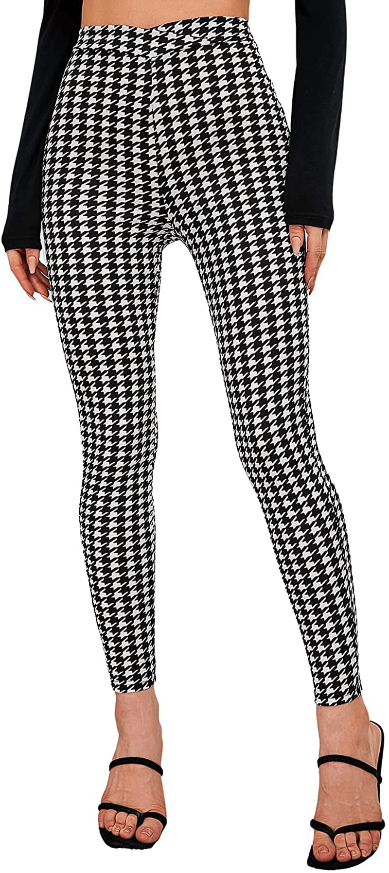 SweatyRocks Women's Casual Skinny Leggings Stretchy High Waisted Work Pants Apparel & Accessories > Clothing > Activewear SweatyRocks Houndstooth Print Small 