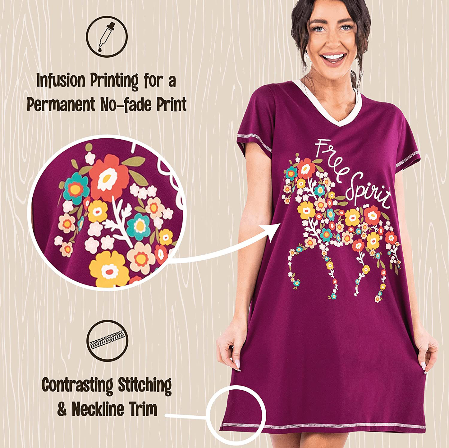 Lazy One V-Neck Nightshirts for Women, Farm Animal Designs Apparel & Accessories > Clothing > Sleepwear & Loungewear > Nightgowns Kylie Max   