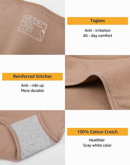 INNERSY Womens Underwear Cotton Hipster Panties Regular & plus Size 6-Pack Apparel & Accessories > Clothing > Underwear & Socks > Underwear INNERSY   