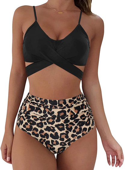 SUUKSESS Women Wrap Bikini Set Push Up High Waisted 2 Piece Swimsuits Apparel & Accessories > Clothing > Swimwear SUUKSESS 1-87 Black Leopard 16-18 