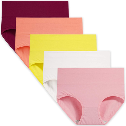 INNERSY Womens High Waisted Underwear Cotton Panties Regular & plus Size 5-Pack Apparel & Accessories > Clothing > Underwear & Socks > Underwear INNERSY Blazing Sun Medium 