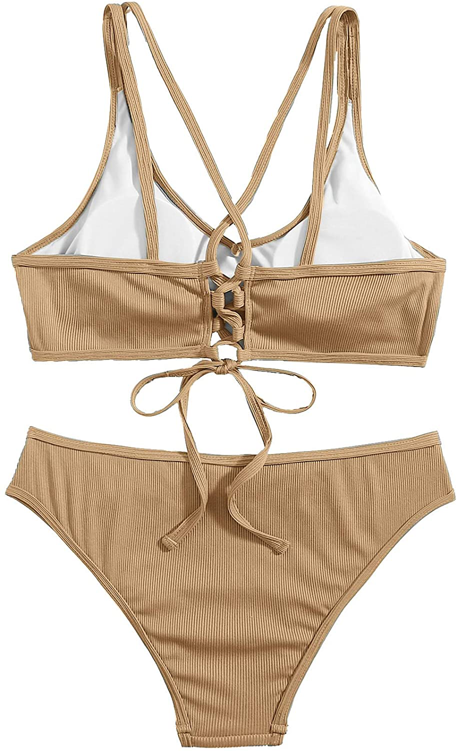 SweatyRocks Women's Bathing Suits Spaghetti Strap Criss Cross Back Bikini Ribbed Swimsuit Apparel & Accessories > Clothing > Swimwear SweatyRocks   