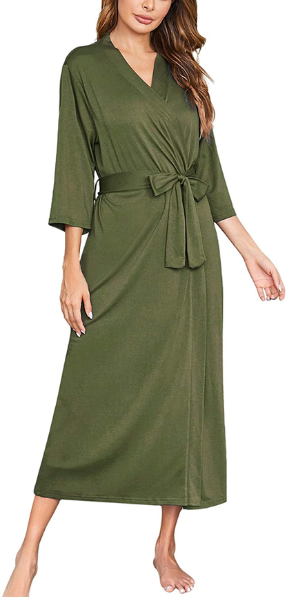 Ekouaer Womens Robes, Lightweight Cotton Robe Soft Sleepwear Ladies Loungewear Dressing Gown Long Bathrobe Apparel & Accessories > Clothing > Sleepwear & Loungewear > Robes Ekouaer Army Green Small 