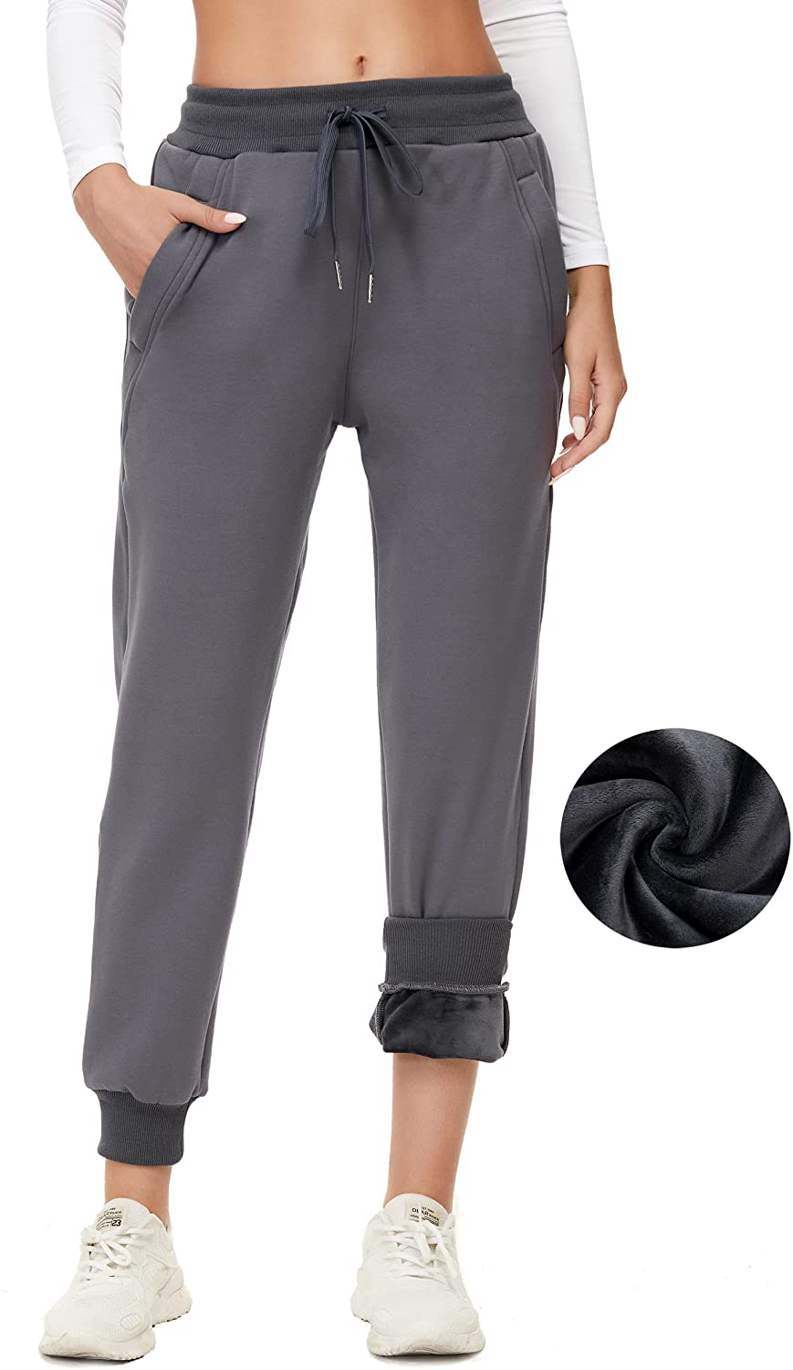 MOUEEY Women'S Super Warm Sherpa Lined Athletic Sweatpants Jogger Fleece Pants with Zipper Pockets Apparel & Accessories > Clothing > Activewear Kylie Max   