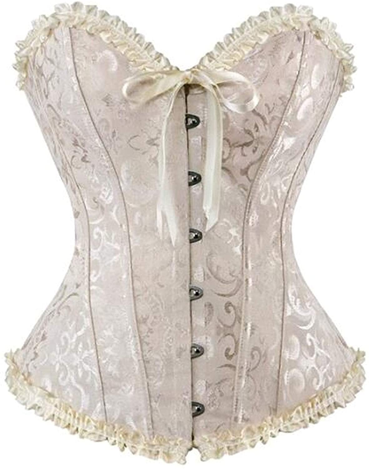 NIYIGEJI Satin Sexy Strong Boned Corset Lace up Overbust Waist Cincher Bustier Bodyshaper Top Apparel & Accessories > Clothing > Underwear & Socks > Lingerie NIYIGEJI Apricot-1 Medium 
