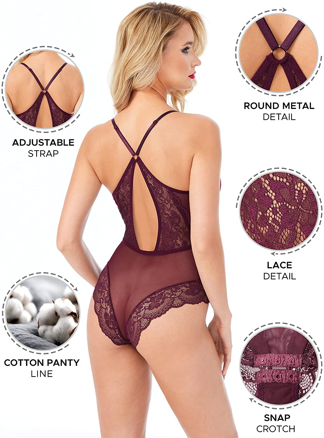 Lingerie for Women Snap Crotch Unlined Sexy Shapewear Teddy Bodysuit - Sandra Apparel & Accessories > Clothing > Underwear & Socks > Lingerie Lussuria   