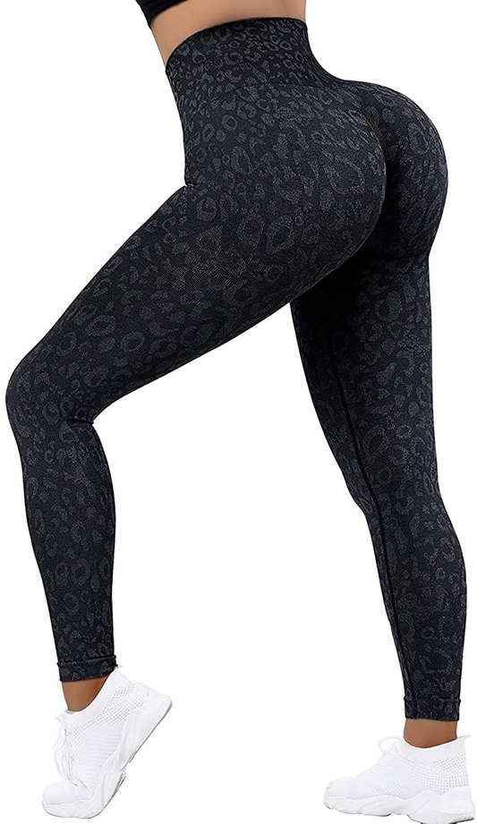 OMKAGI Women Scrunch Butt Lifting Leggings Seamless High Waisted Workout Yoga Pants Apparel & Accessories > Clothing > Activewear OMKAGI 814-navy Leopard Small 