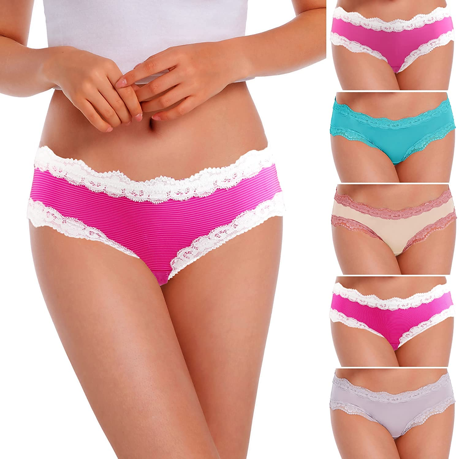 VEENXTHA Womens Underwear Hipster Panties 5 Pack Smooth Stretch Microfiber Briefs Apparel & Accessories > Clothing > Underwear & Socks > Underwear VEENXTHA Assorted of Color W Large 