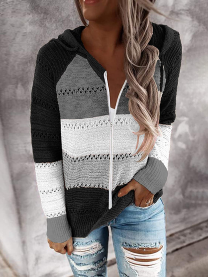 BTFBM Women Zip up Striped Hoodies Jackets Color Block Print Long Sleeve Drawstring Stretchy Casual Pullover Sweatshirts Apparel & Accessories > Clothing > Activewear Kylie Max   