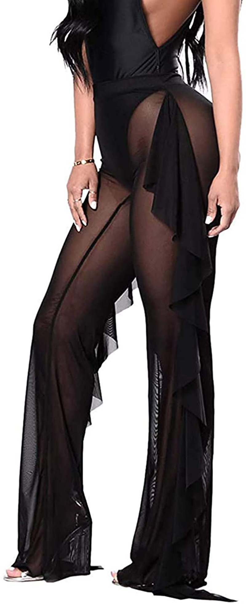 Willow Dance Women'S Perspective Sheer Mesh Ruffle Pants Swimsuit Bikini Bottom Cover up Pants Apparel & Accessories > Clothing > Swimwear Kylie Max   