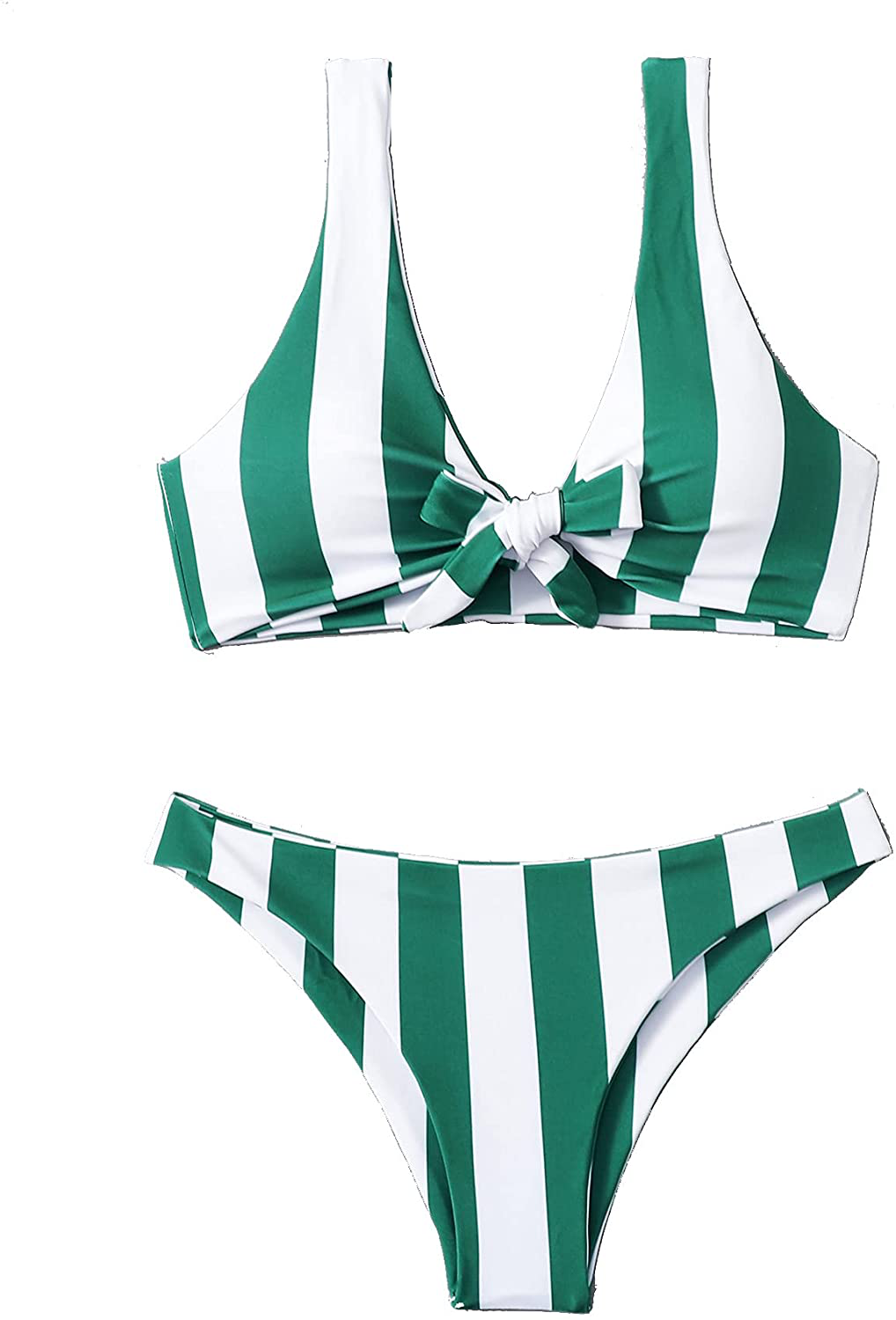 SweatyRocks Women's Sexy Bikini Swimsuit Tie Knot Front Leopard Print Swimwear Set Apparel & Accessories > Clothing > Swimwear SweatyRocks Stripe Green White Medium 