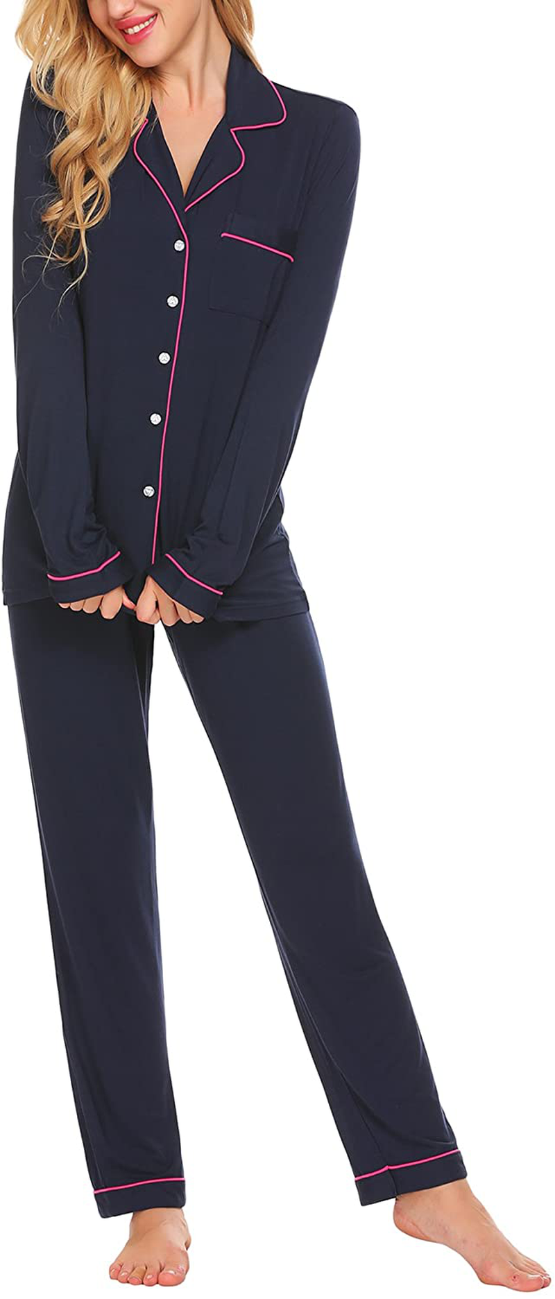 Ekouaer Pajamas Set Long Sleeve Sleepwear Womens Button down Nightwear Soft Pj Lounge Sets XS-XXL Apparel & Accessories > Clothing > Sleepwear & Loungewear > Pajamas Kylie Max   