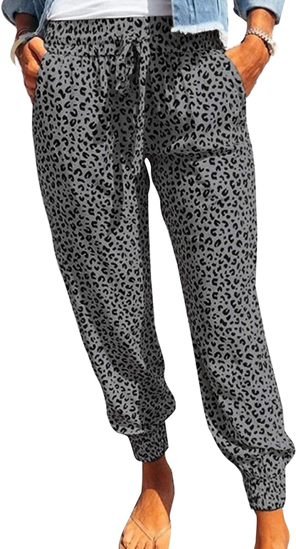 ROSKIKI Womens Leopard Drawstring Elastic Waist Sports Lounge Pants with Pockets Apparel & Accessories > Clothing > Activewear Kylie Max   