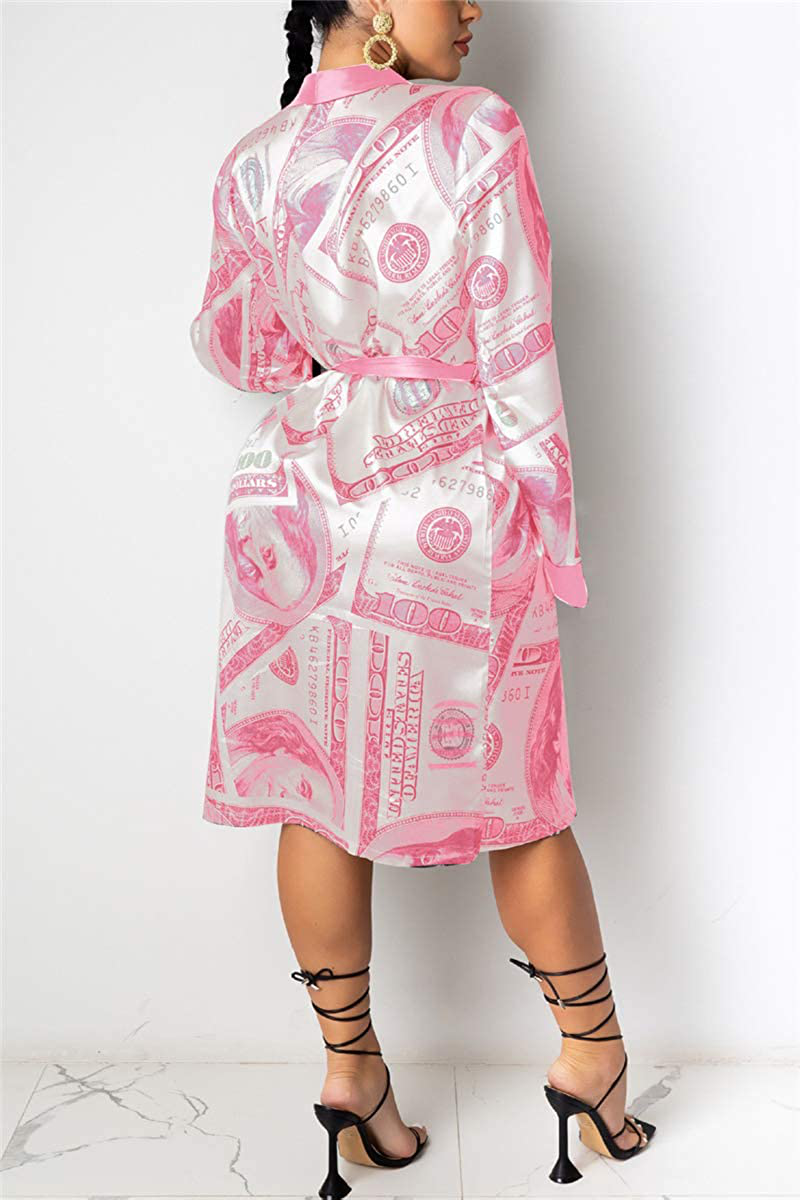 Women Money Print Silky Robes Long Sleeve Dollars Pattern Kimono Satin Robe Pjs Loungewear Sleepwear Apparel & Accessories > Clothing > Sleepwear & Loungewear > Robes Andannby   