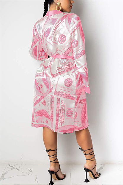 Women Money Print Silky Robes Long Sleeve Dollars Pattern Kimono Satin Robe Pjs Loungewear Sleepwear Apparel & Accessories > Clothing > Sleepwear & Loungewear > Robes Andannby   