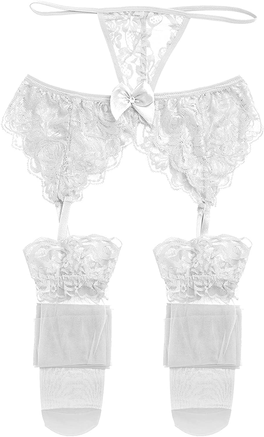 Mismxc Women'S 3 Pieces Lace Garter Belt and Stockings Sets with G-String Panty Apparel & Accessories > Clothing > Underwear & Socks > Lingerie MISMXC #1  