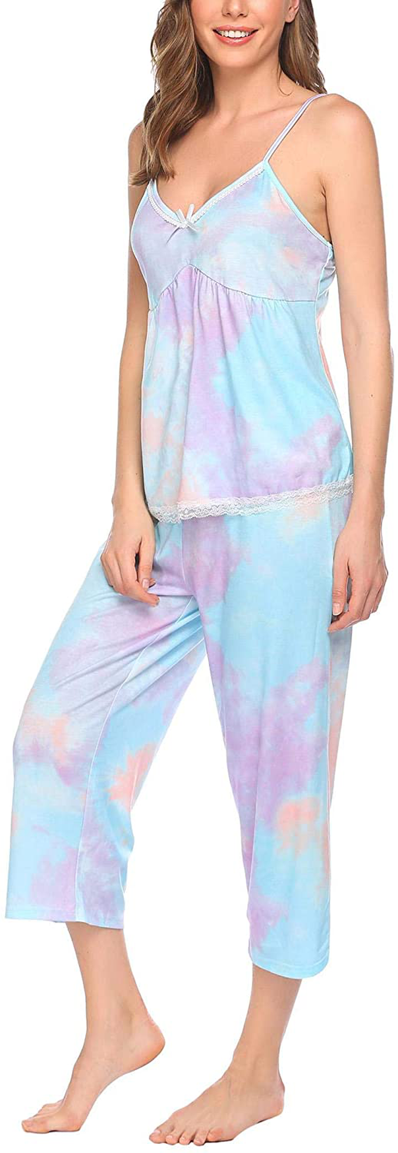 Ekouaer Womens Pajamas Set V-Neck Cami Top and Capris Pants Sleepwear Pjs Set S-XXL Apparel & Accessories > Clothing > Sleepwear & Loungewear Kylie Max   