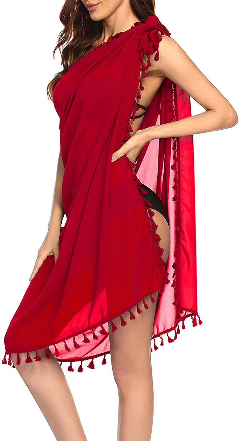 Ekouaer Women Sarong Chiffon Beach Wraps Sheer Swimsuit Cover Ups Sexy Bikini Long Skirts with Tassels  Kylie Max   