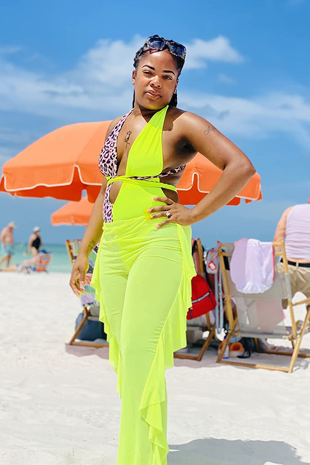 COCOLEGGINGS Women'S Sheer Mesh Ruffle Pants Swimsuit Bikini Bottom Cover Ups Apparel & Accessories > Clothing > Swimwear Kylie Max   