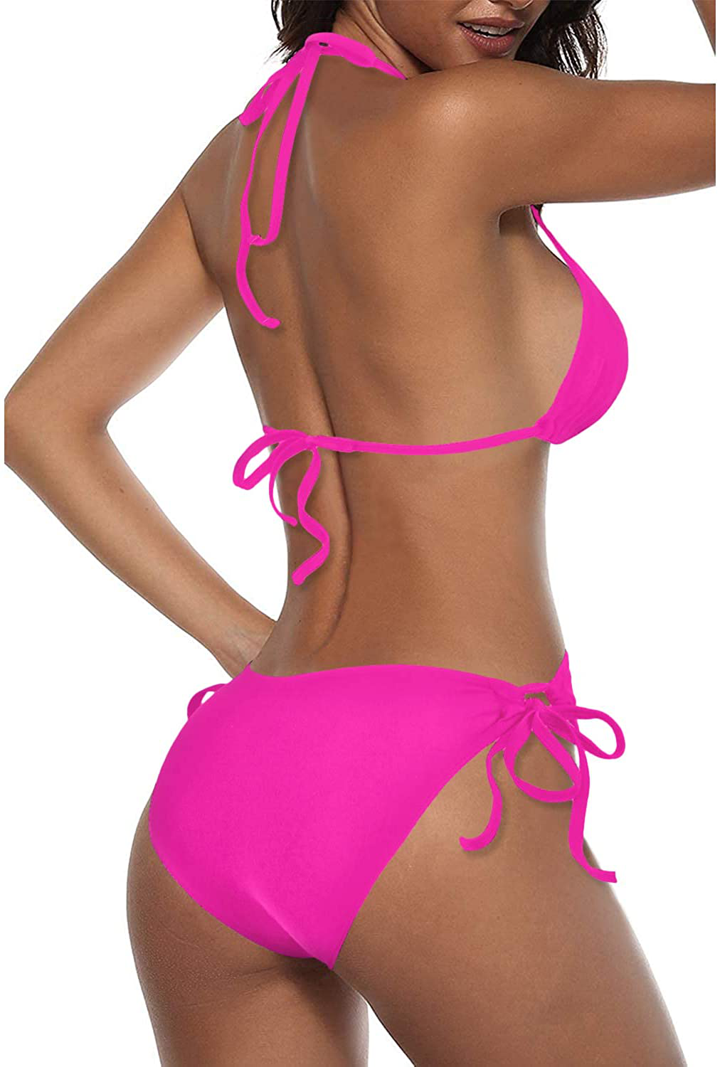 Tempt Me Women Two Piece Halter Padded Top Tie Side Bottom Triangle Bikini Bathing Suit Apparel & Accessories > Clothing > Swimwear KYLIE MAX   