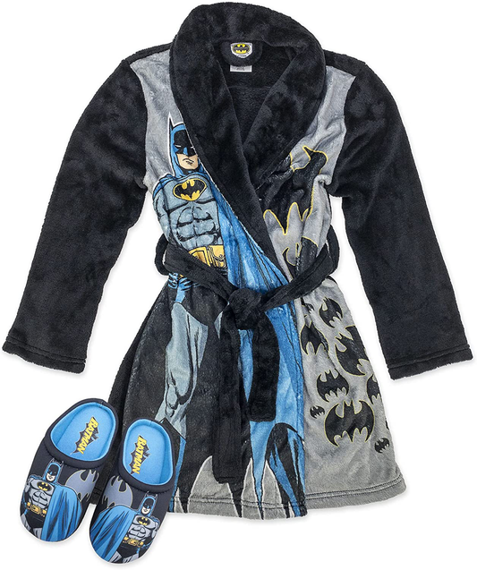 Batman Boys Robe Pajama Set with Slippers, Polyester, Kids Size 4/5 to 10/12 Apparel & Accessories > Clothing > Sleepwear & Loungewear > Robes Kylie Max   