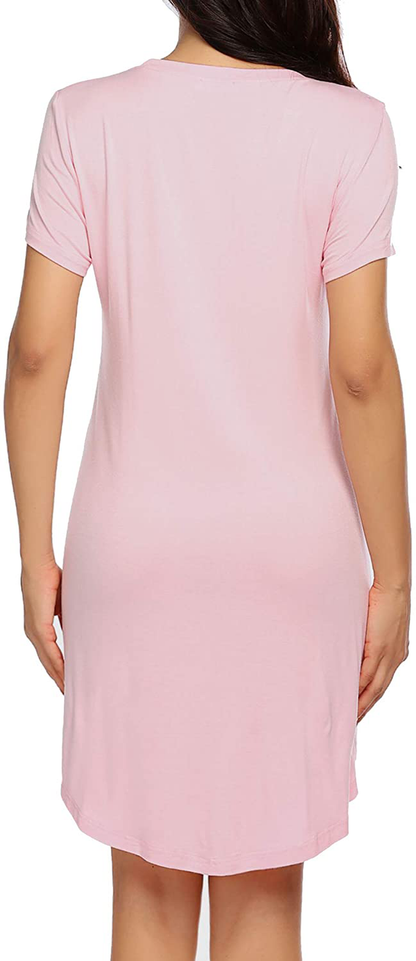 Hotouch Night Shirts Womens Nightgowns Cute round Neck Short Sleeve Printed Sleep Shirts Soft Sleepwear XS-XXL Apparel & Accessories > Clothing > Sleepwear & Loungewear > Nightgowns Kylie Max   