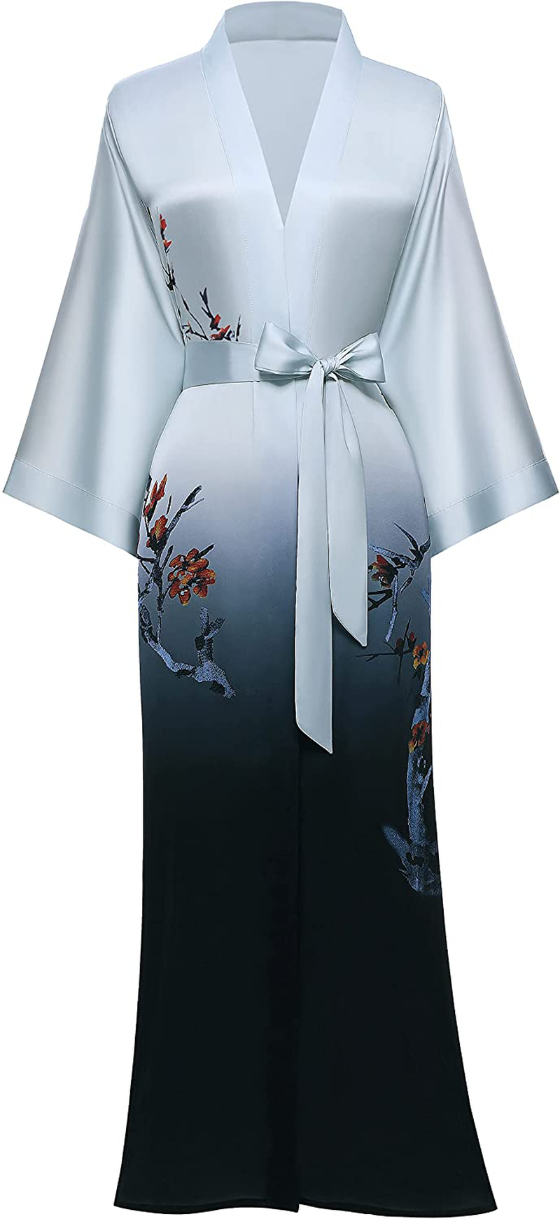 PRODESIGN Long Kimono Robe Satin Sleepwear Gradient Watercolor Silky Kimono Nightgown Bathrobe Kimono Blouse Cardigan Apparel & Accessories > Clothing > Sleepwear & Loungewear > Robes KYLIE MAX Plum - Gradient Gray  