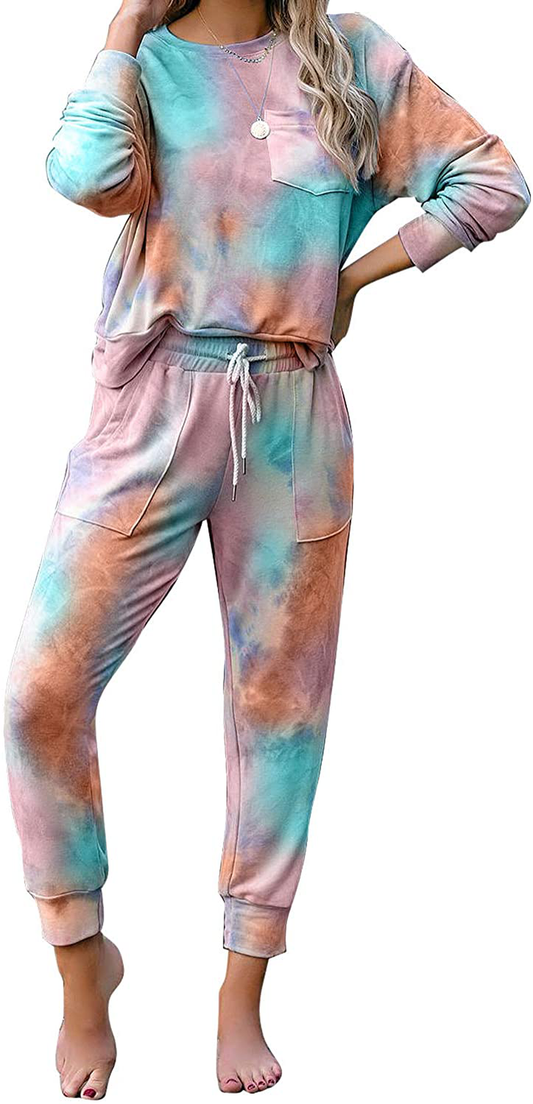luvamia Women Tie Dye Pajama Sets Long Sleeve Tops and Pants PJ Sets Joggers Loungewear Sleepwear Apparel & Accessories > Clothing > Sleepwear & Loungewear > Pajamas KYLIE MAX Green Large 
