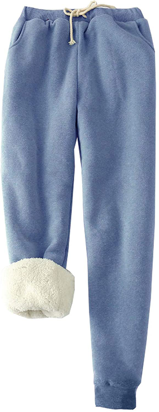 Hesayep Women'S Warm Sherpa Lined Sweatpants Drawstring Athletic Jogger Fleece Pants with Pockets Apparel & Accessories > Clothing > Activewear Kylie Max   