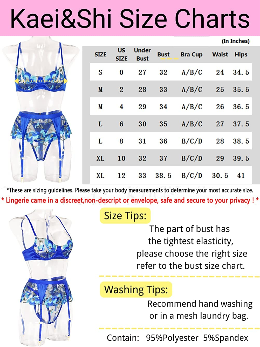 Kaei&Shi Floral Embroidered Sheer,Underwire,High Waisted Belt,Thong,Garter Lingerie Set Apparel & Accessories > Clothing > Underwear & Socks > Lingerie Kaei&Shi   