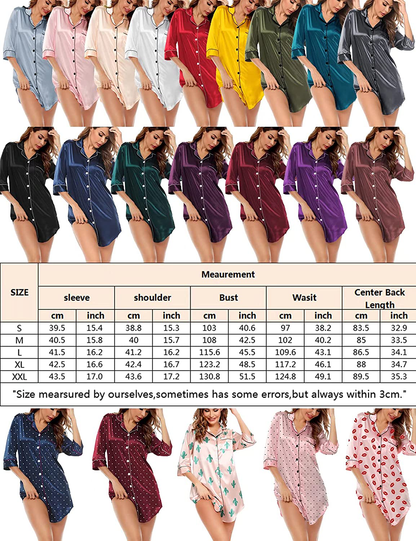 SWOMOG Women'S Satin Nightgown 3/4 Sleeve Sleepwear Button down Sleep Shirt Silk Nighty Pajama Top Apparel & Accessories > Clothing > Sleepwear & Loungewear > Nightgowns Kylie Max   